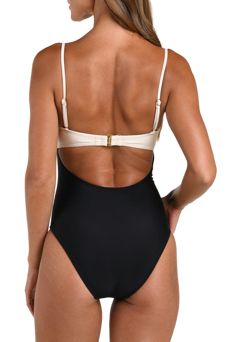 Emilia Colorblock Bandeau One-Piece Swimsuit, Alternate, color, BLACK