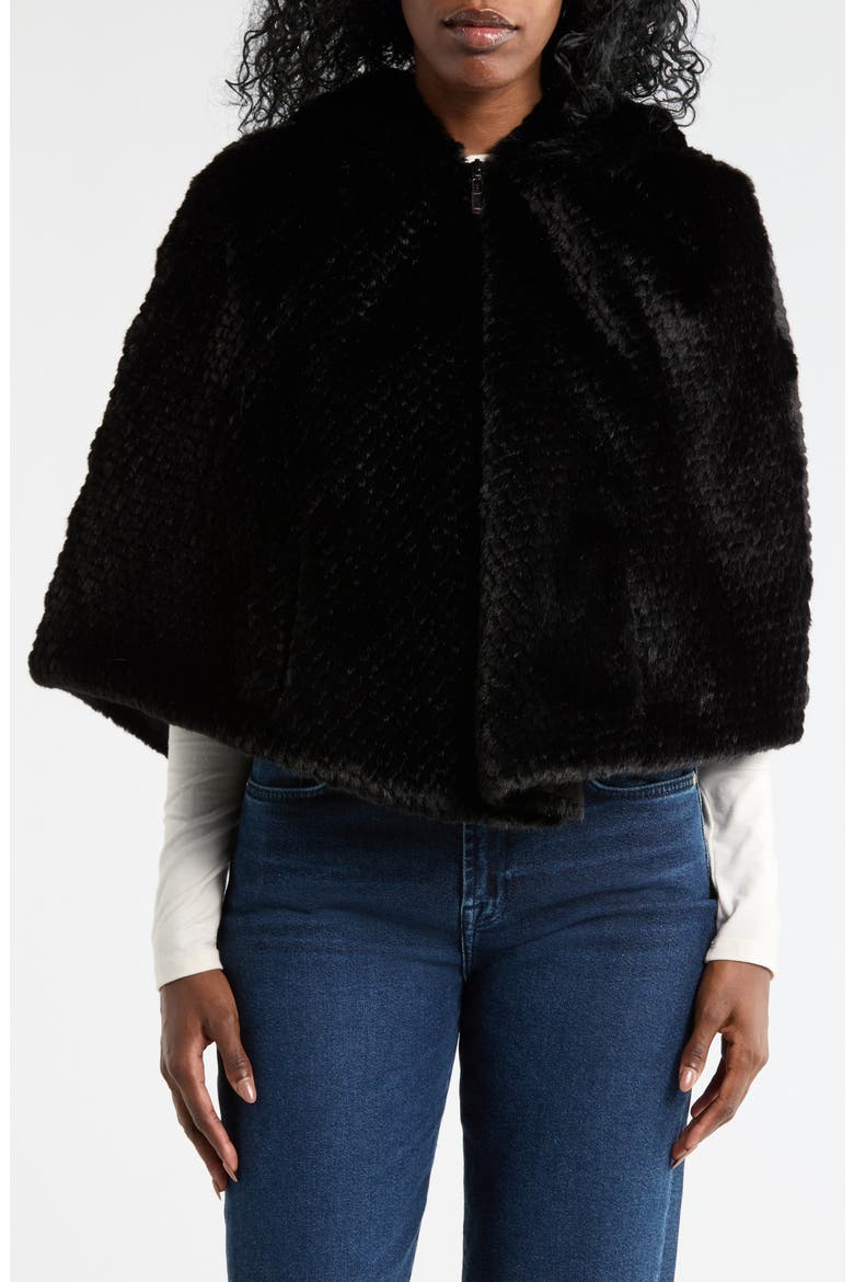 Faux Fur Hooded Cape, Main, color, BLACK