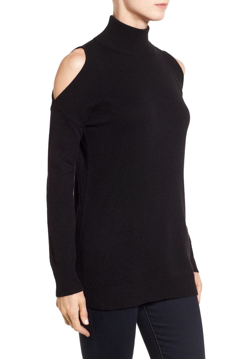 COLD SHOULDER SWEATER, Main, color, BLACK