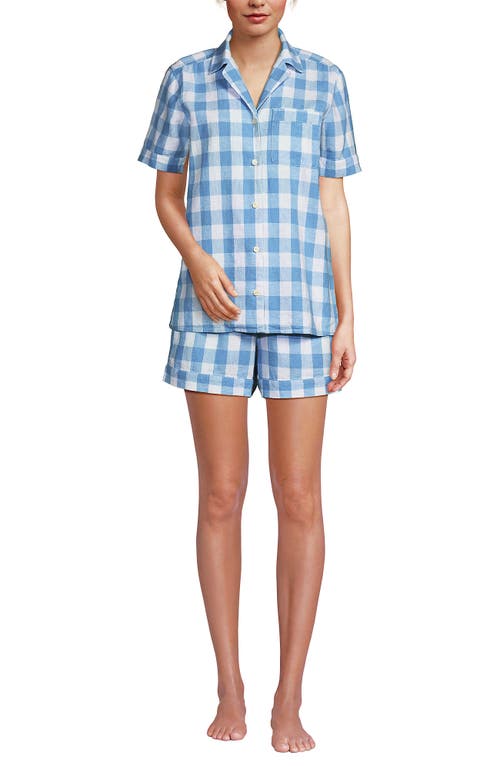 Lands' End Women Linen 2 Piece Pajama Set In Dusk Blue Gingham