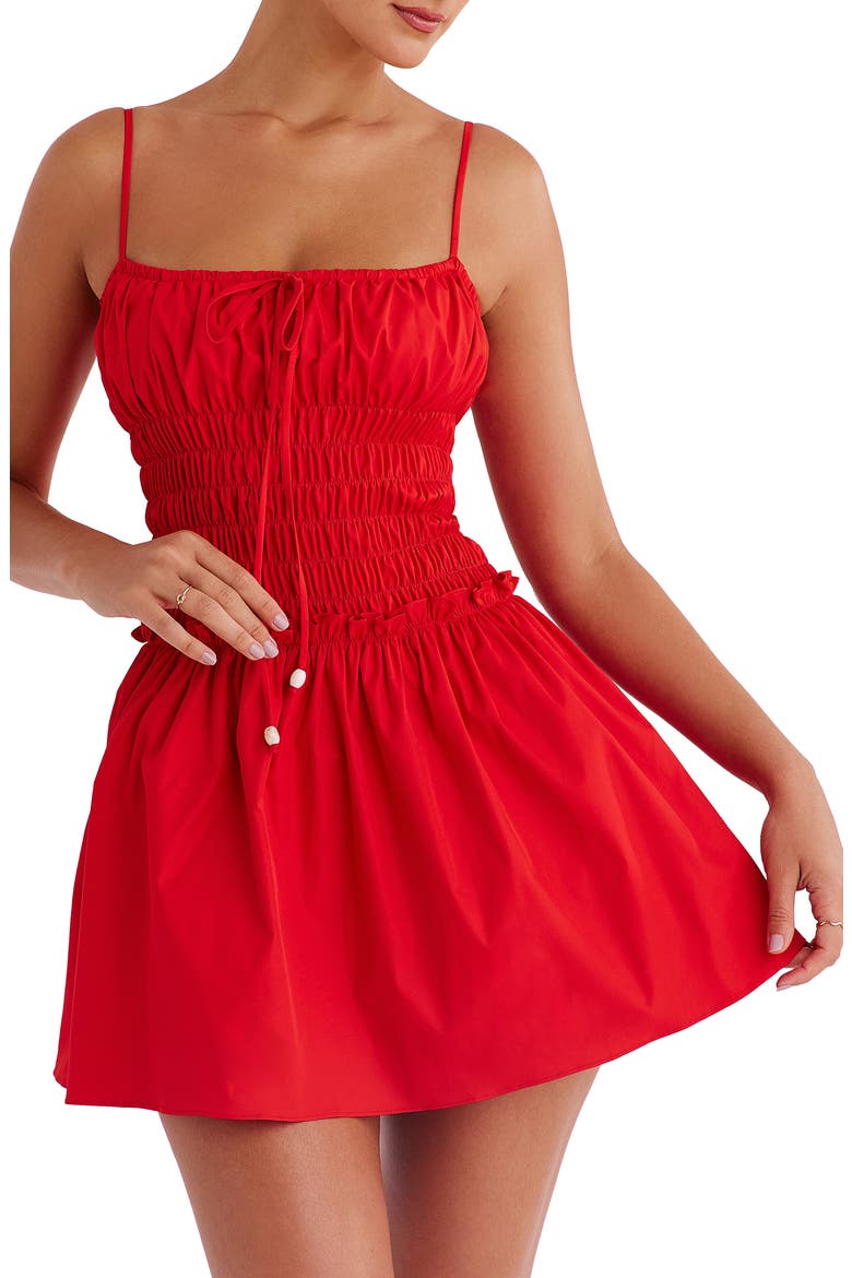 Smocked Sleeveless Minidress, Alternate, color, RED