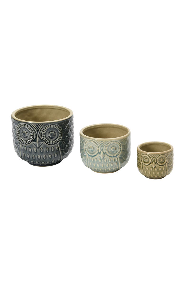 Storied Home Decorative Stoneware Owl Containers, Multicolor, Set of 3, Main, color, Grey