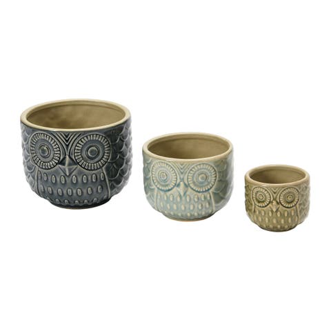 Decorative Stoneware Owl Containers, Multicolor, Set of 3