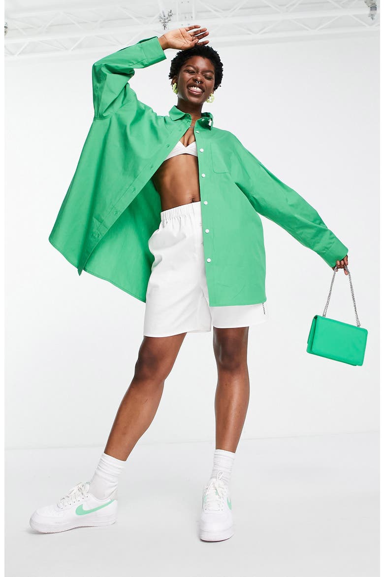 Oversize Cotton Poplin Button-Up Shirt, Alternate, color, LIGHT GREEN