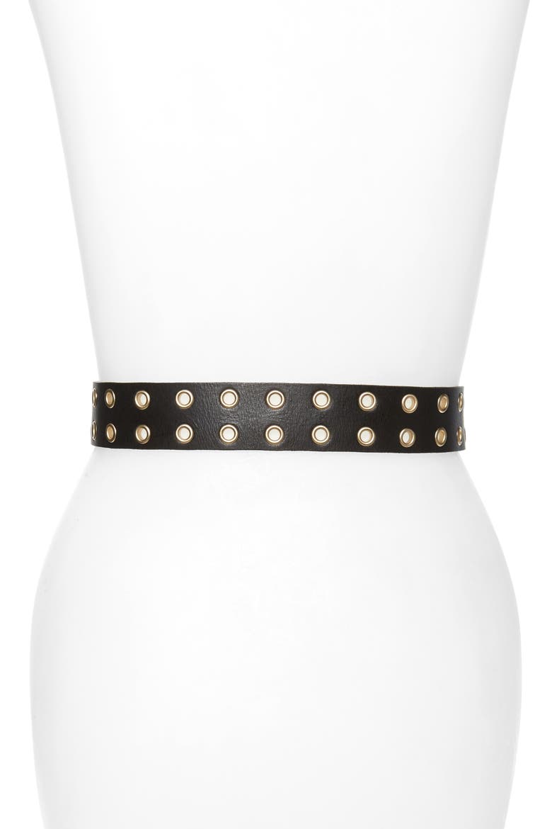 Double Prong Belt, Alternate, color, BLACK / ANTIQUE BRASS