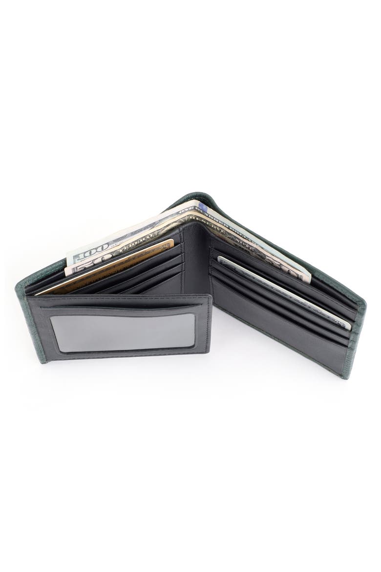 RFID Leather Trifold Wallet, Alternate, color, DARK GREEN