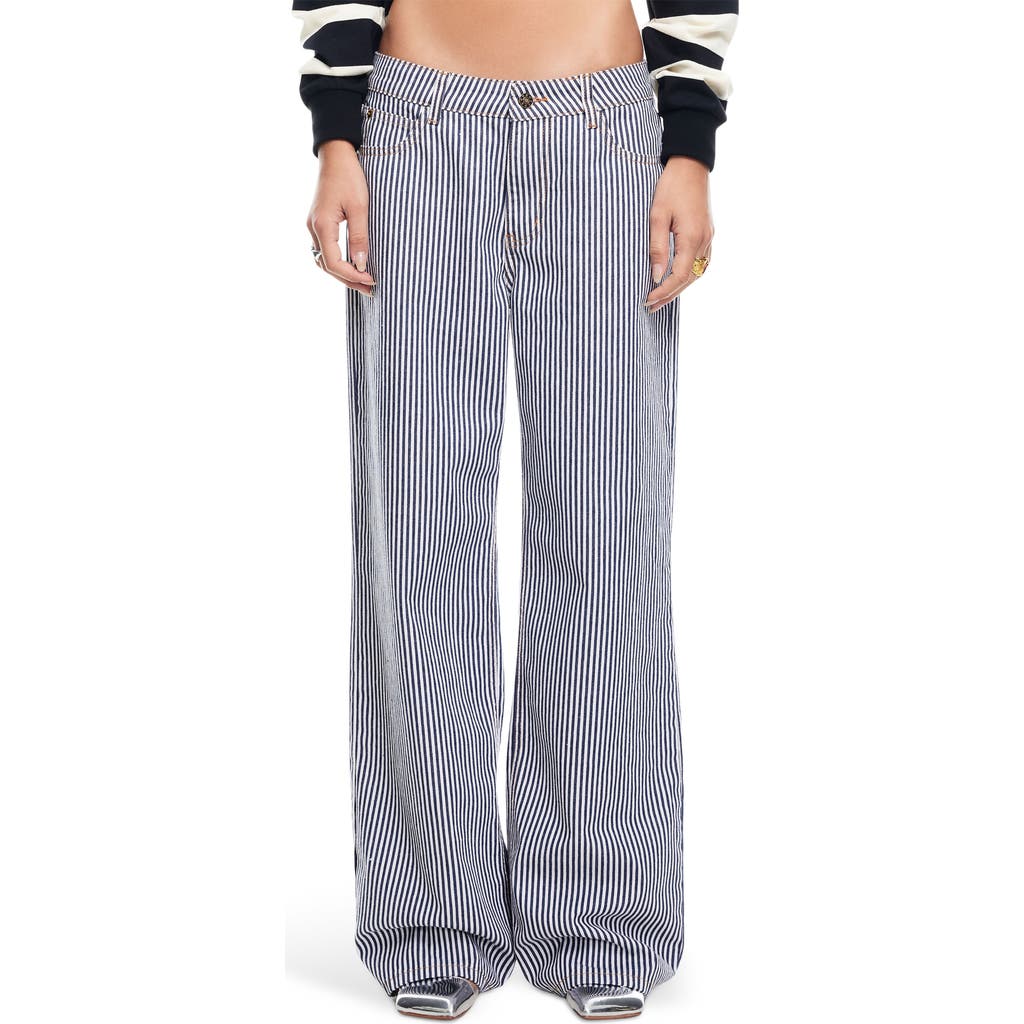Shop Lioness Top Model Stripe Low Rise Baggy Jeans In Navy Stripe