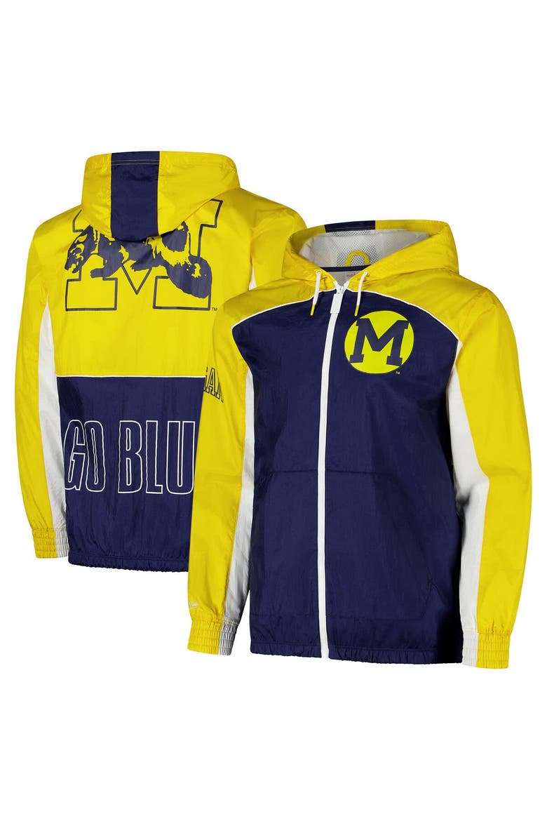Men's Mitchell & Ness Navy Michigan Wolverines Big Shot Premium Full-Zip Windbreaker, Alternate, color, Navy