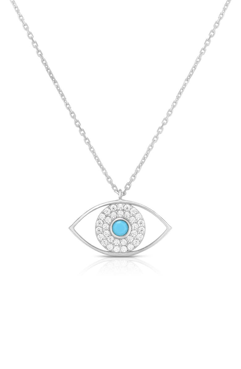 SPHERA MILANO Synthetic Turquoise Evil Eye Pendant Necklace, Main, color, Silver