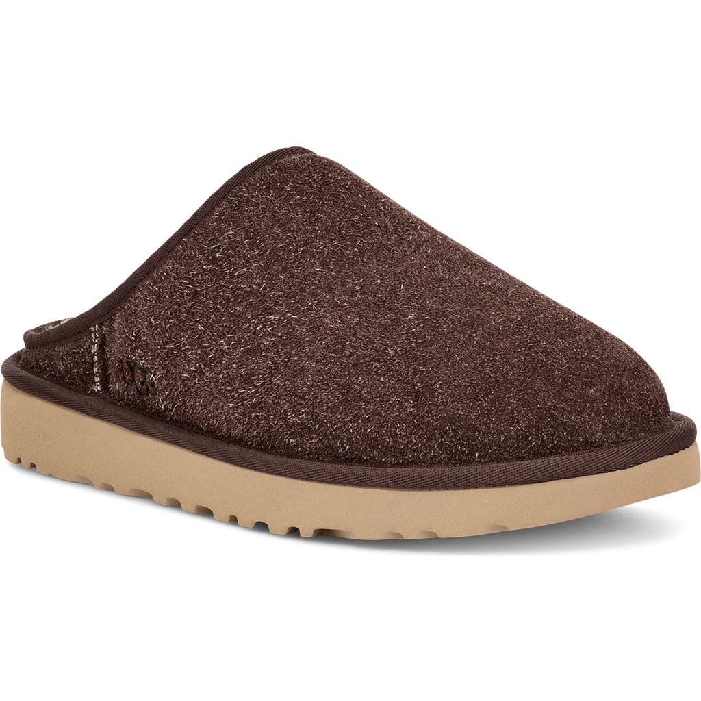 Ugg Mens Classic Shaggy Suede Slippers Dark Brow In Brown