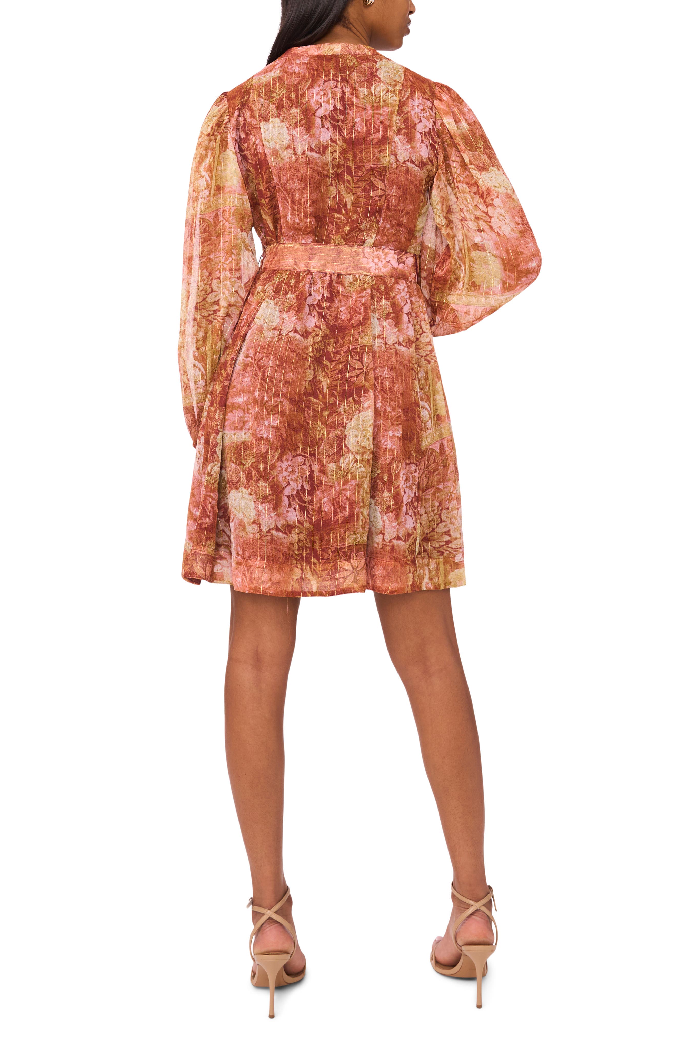Floral Long Sleeve Belted A-Line Dress - image 2