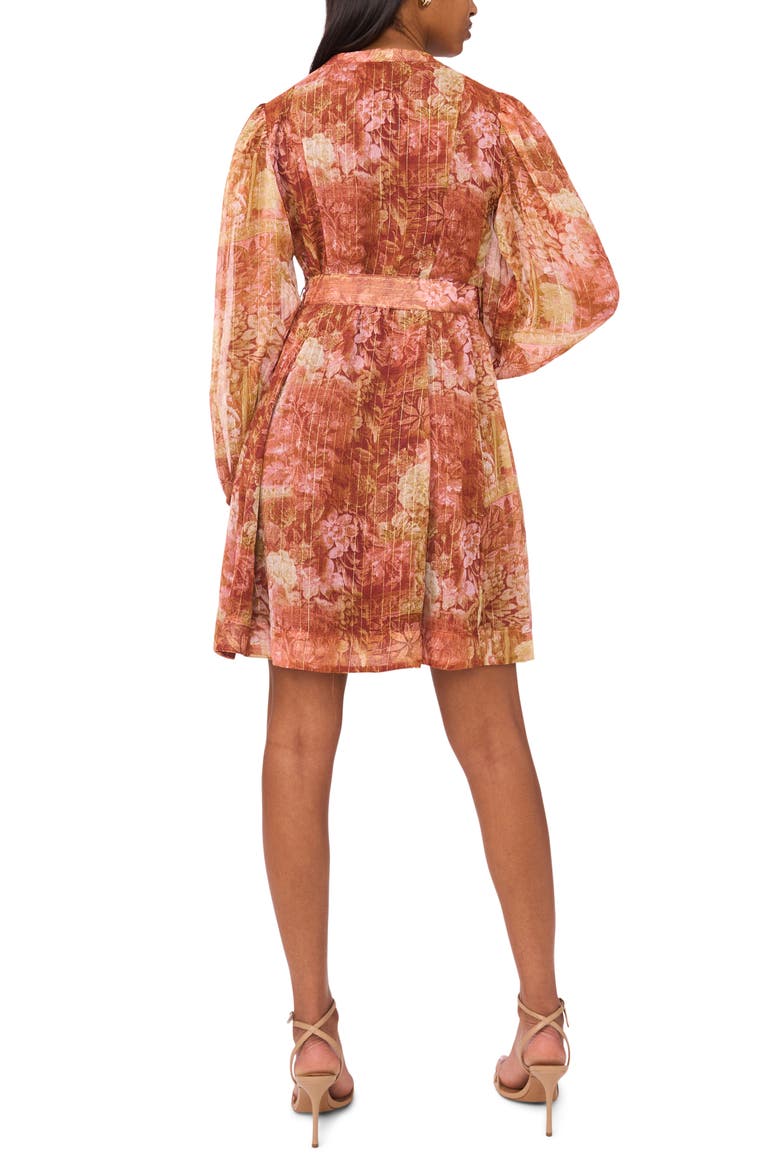 Floral Long Sleeve Belted A-Line Dress, Alternate, color, VINTAGE PEARL