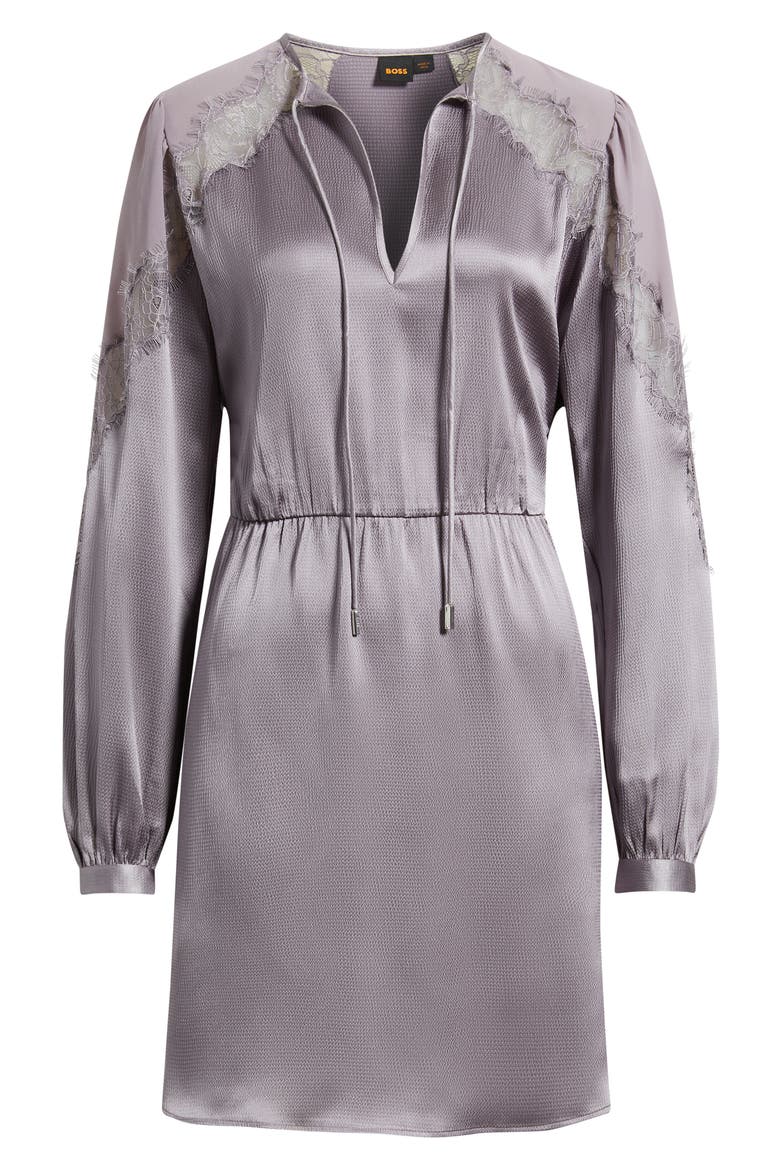 Dlassys Long Sleeve Satin & Lace Dress, Alternate, color, LT PAST/PR