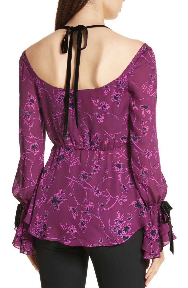 Cinq à Sept Mabel Floral Print Silk Top, Alternate, color, Raspberry Multi