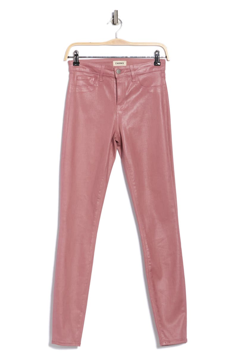 L'AGENCE Marguerite Skinny Jeans, Alternate, color, Mauve Rose Coated