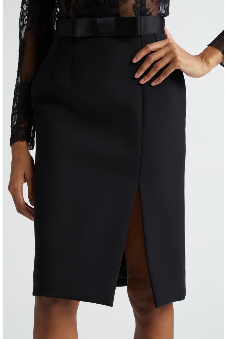 Bow Waist Wool Blend Pencil Skirt, Alternate, color, NERO
