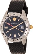 Versace Greca Time Leather Strap Watch, 41mm
