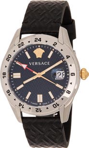 Versace Greca Time Leather Strap Watch, 41mm