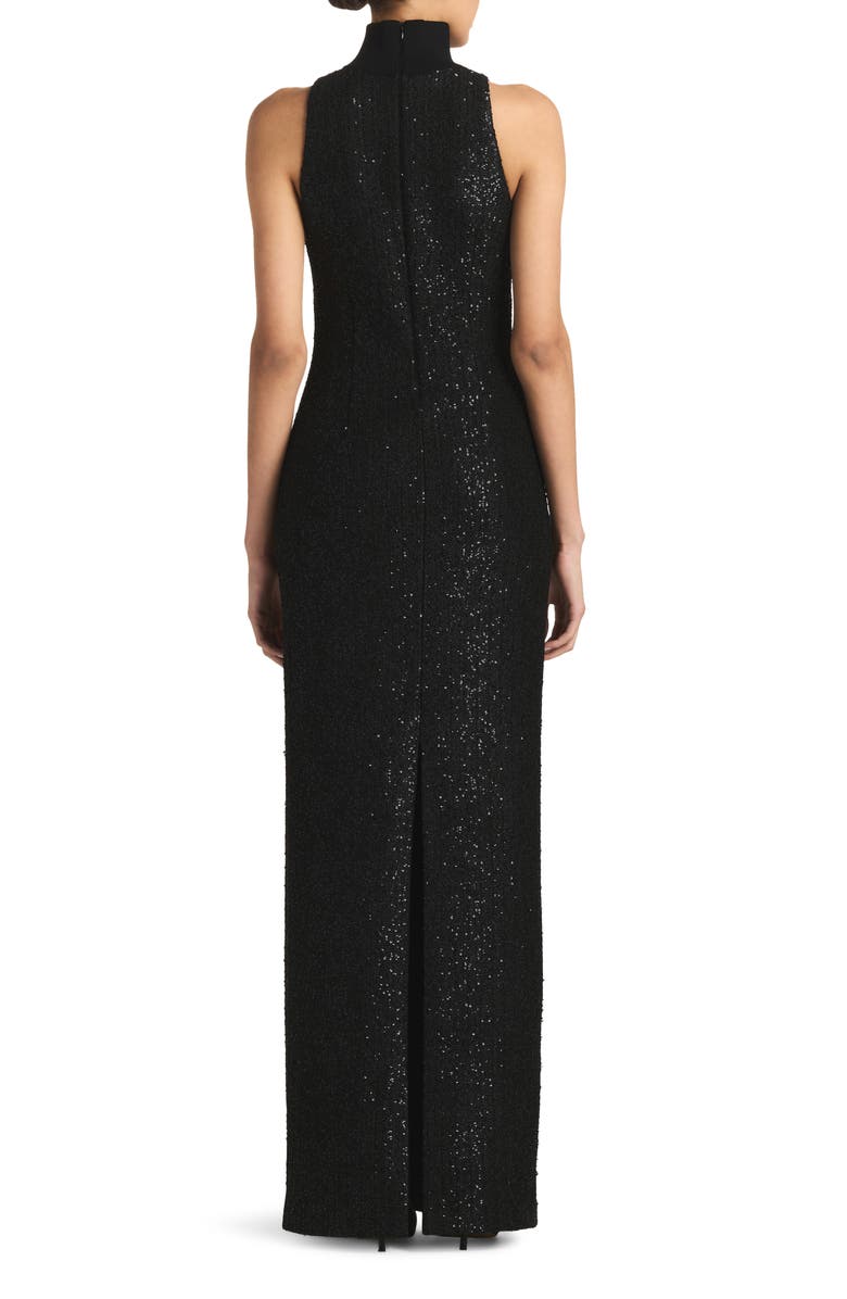 St. John Evening Sequin Knit Sleeveless Turtleneck Gown, Alternate, color, 