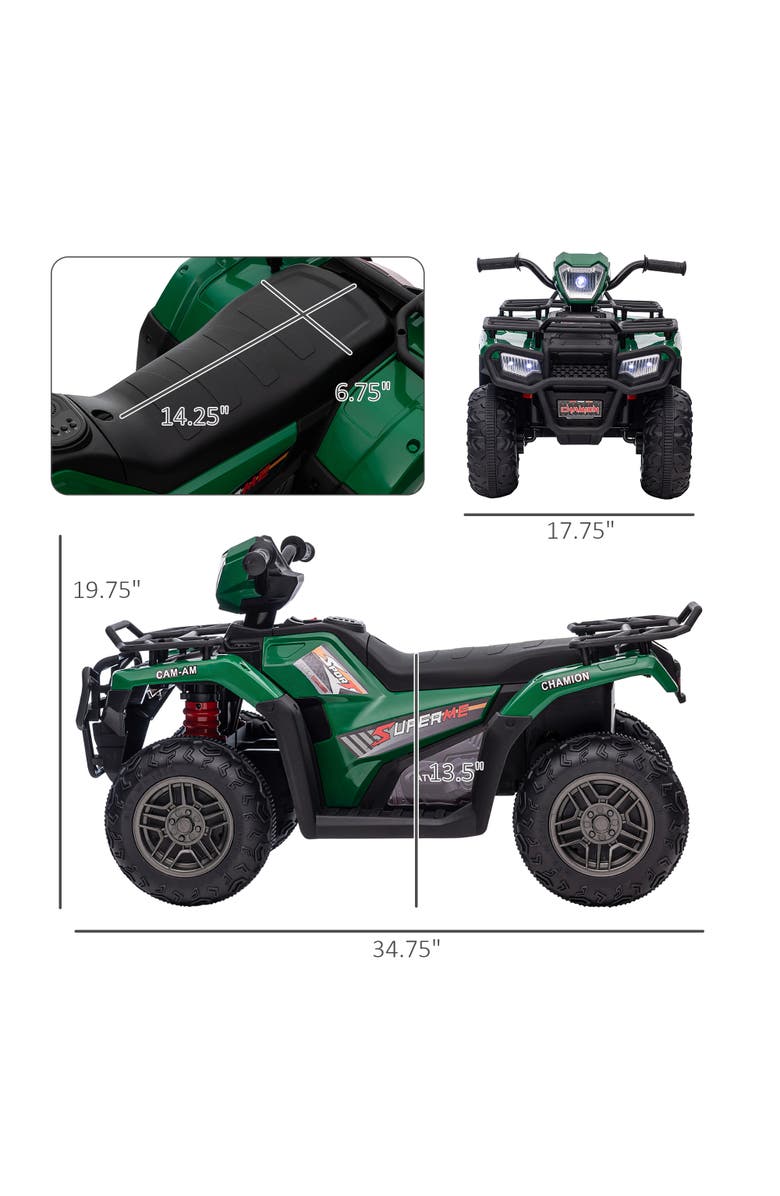 Aosom 12V Kids ATV 4 Wheeler with AUX, USB, Wear-Resistant Tread, Alternate, color, Green