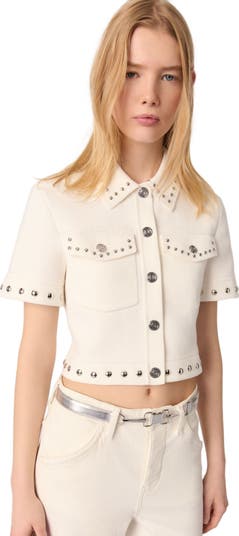 Cropped cardigan with eyelets