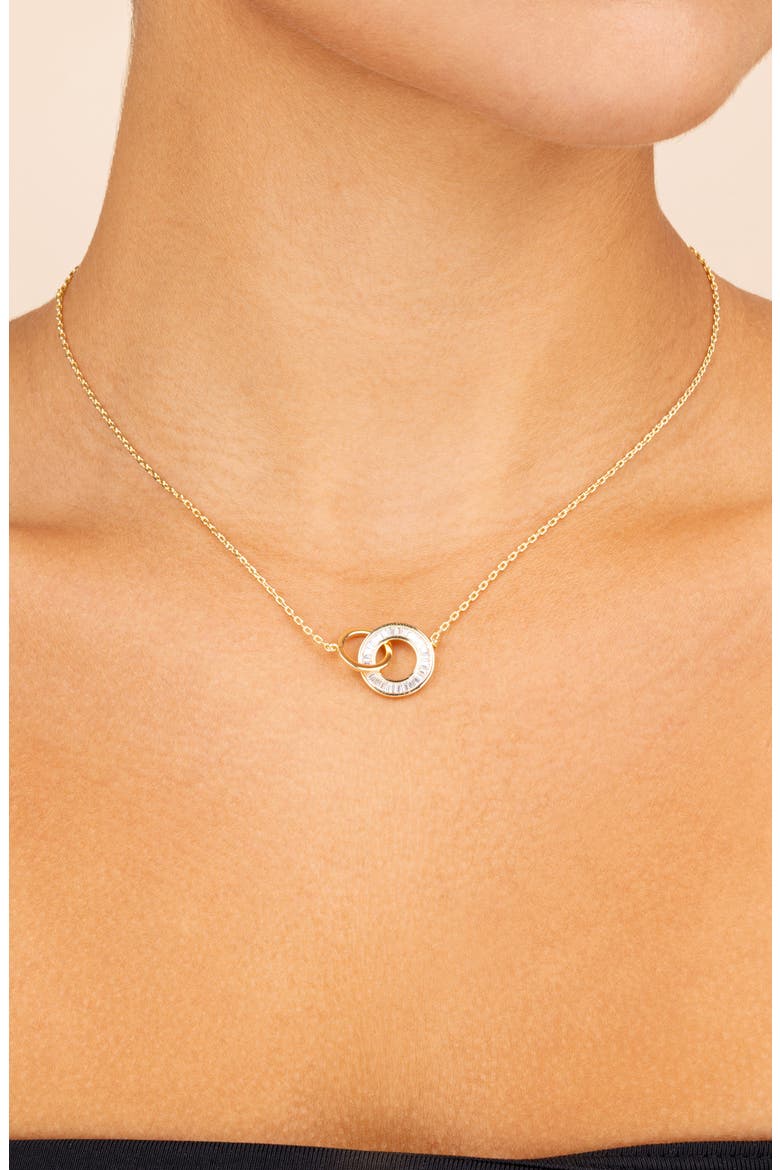Emmeline Cubic Zirconia & Polished Interlock Necklace, Alternate, color, GOLD