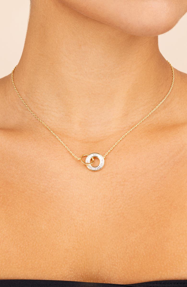 Sterling Forever Emmeline Cubic Zirconia & Polished Interlock Necklace, Alternate, color, Gold