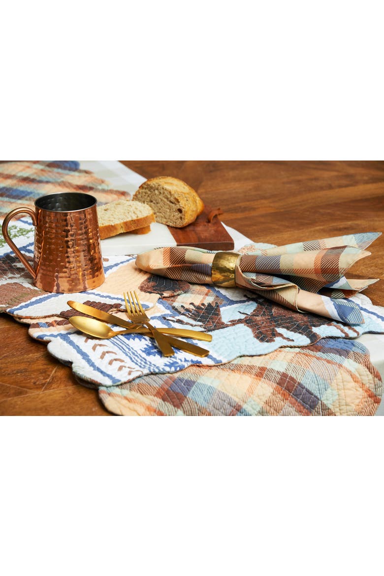 Oakley Maple Leaf Acorn Pinecone Black Bear Cabin Pine Trees Scalloped Placemats, Set of 6, 13" x 19", Alternate, color, Brown