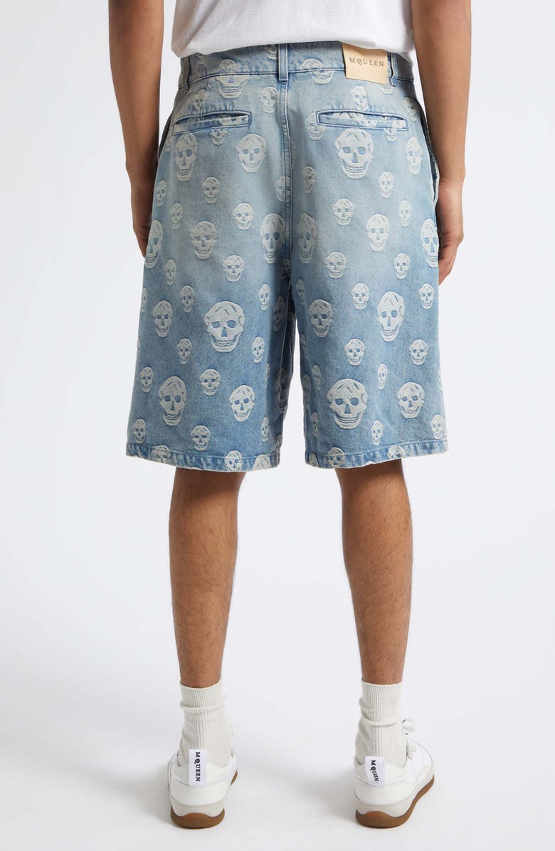 McQueen Skull Jacquard Denim Sailor Shorts, Alternate, color, Sapphire