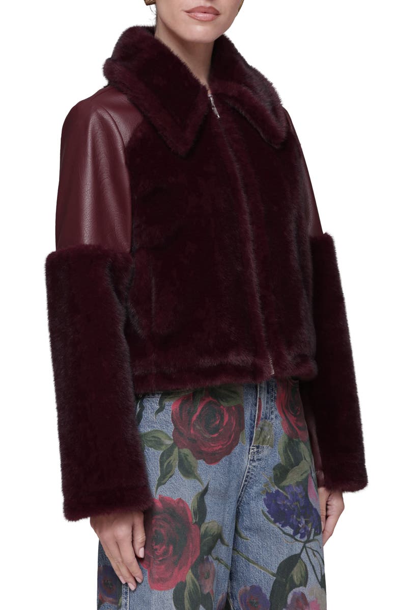 Avec Les Filles Faux Fur & Faux Leather Moto Jacket, Alternate, color, Deep Red