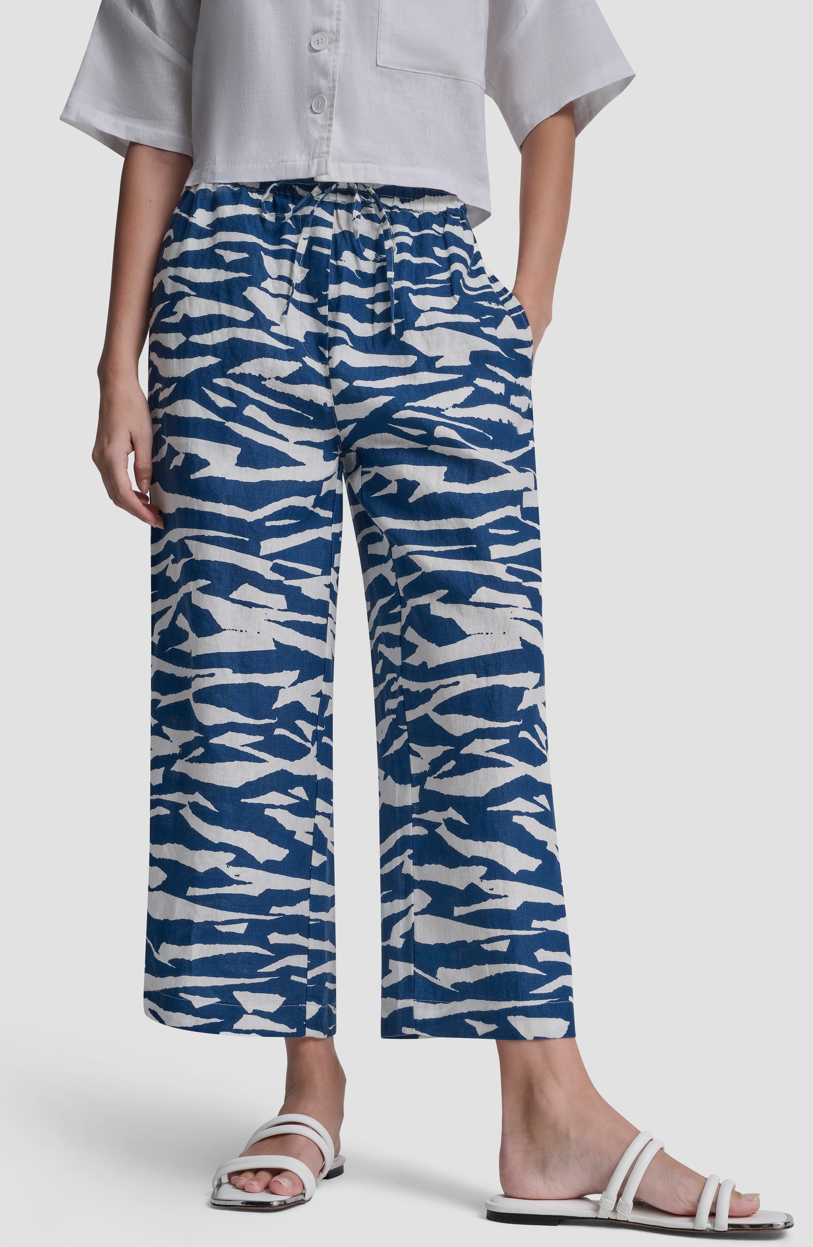 Printed Linen Drawstring Pants - image 3