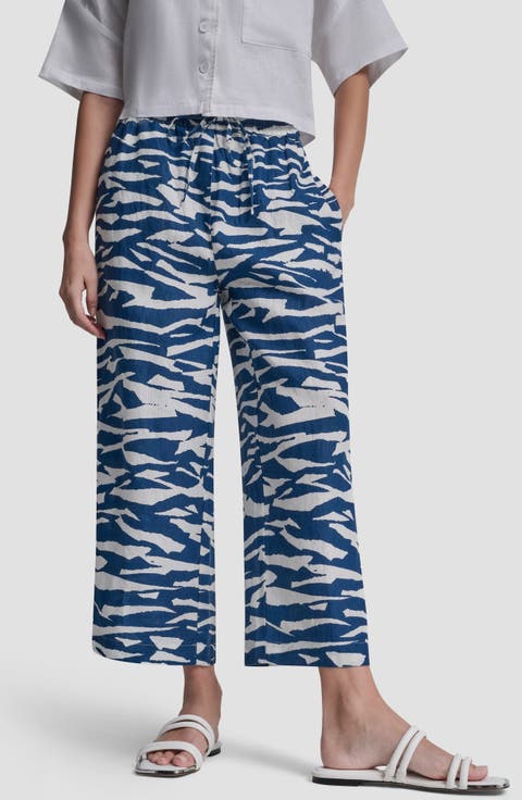 Printed Linen Drawstring Pants