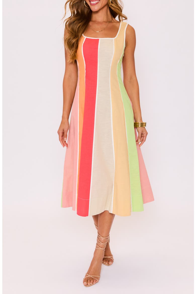 Bright Skies Stripe Cotton & Linen Midi Dress, Alternate, color, PINK MULTI