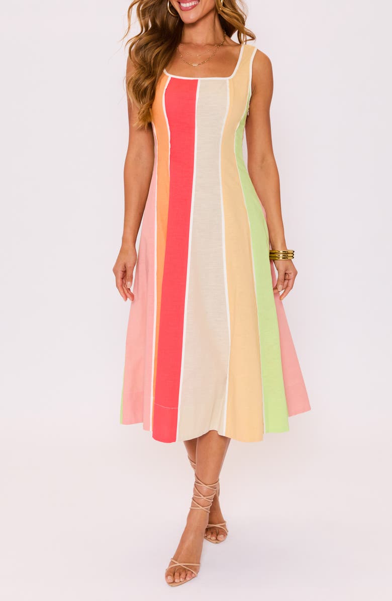 VICI Collection Bright Skies Stripe Cotton & Linen Midi Dress, Alternate, color, 