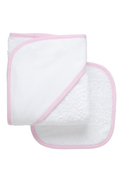 Small Check Trim Hooded Towel & Washcloth Set (Baby & Toddler)