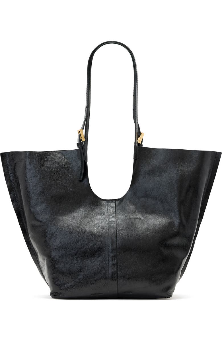AllSaints Ara Shine Tote Bag, Main, color, Glazed Black