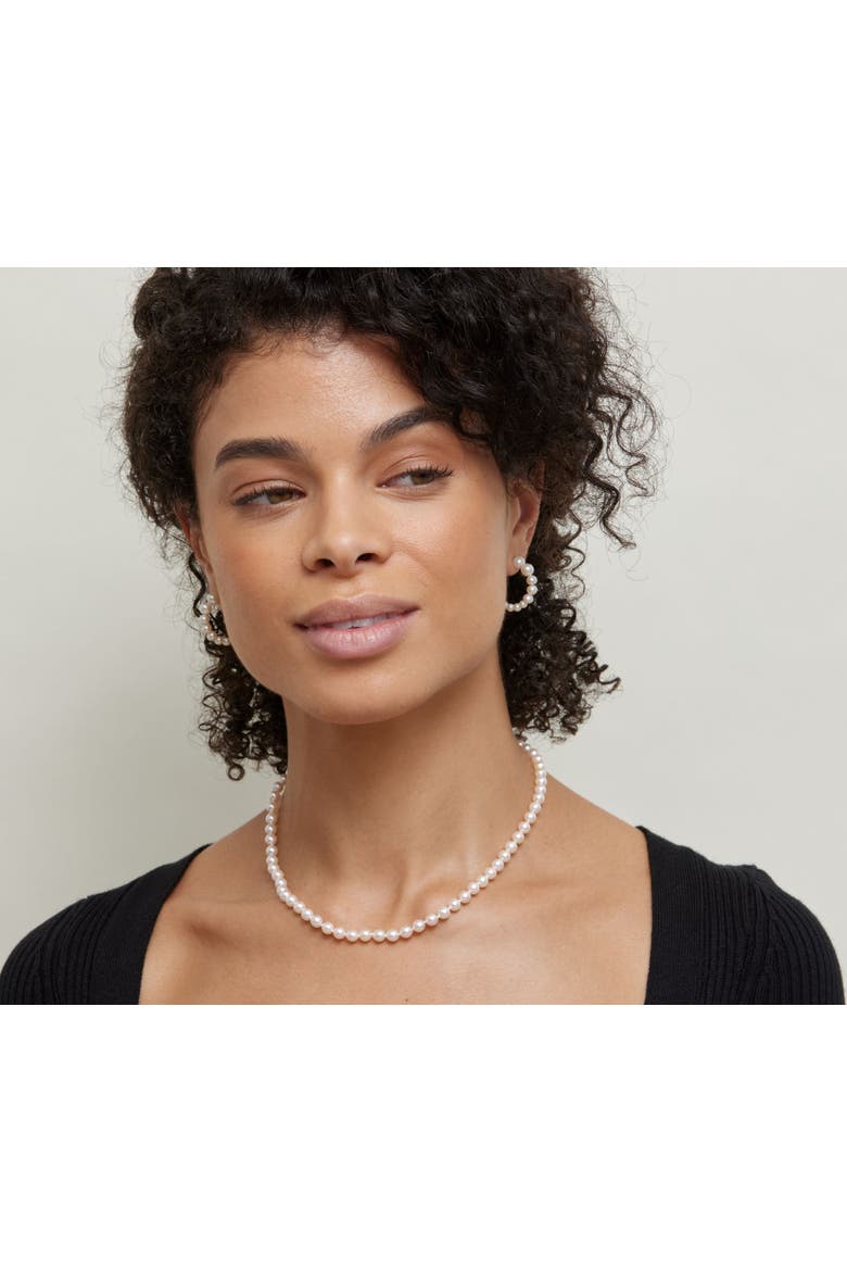 14K Gold White Freshwater Pearl Hoop Zoya Earrings, Alternate, color, Yellow Gold
