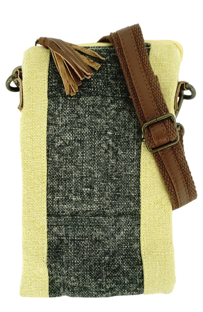 VINTAGE ADDICTION Crossbody Bag w/ Leather Trim, Main, color, Charcoal/Daffodil