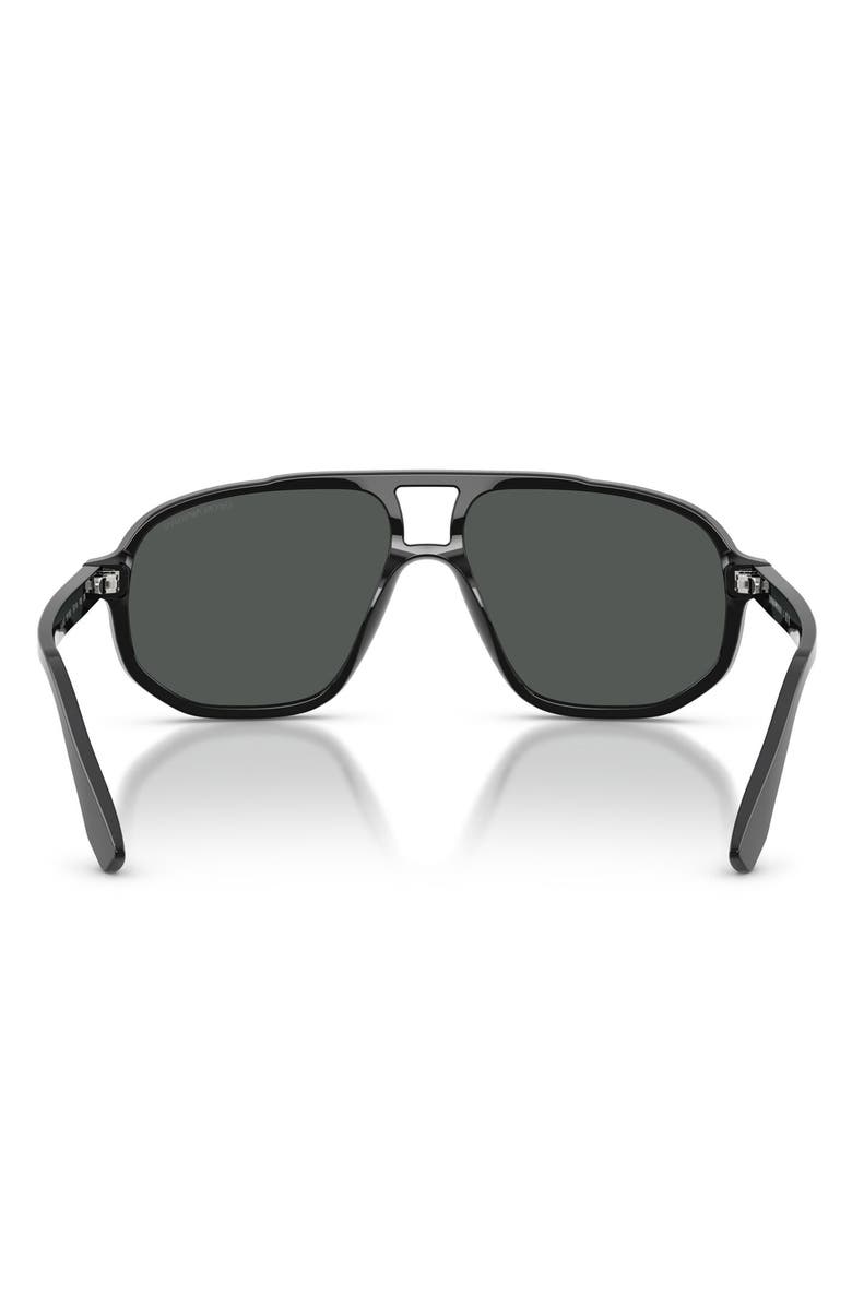 Emporio Armani 57mm Pilot Sunglasses, Alternate, color, Shiny Black / Dark Grey