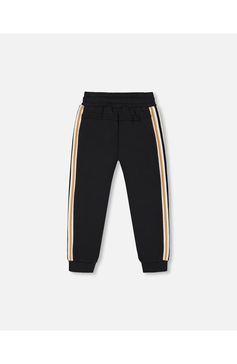 Deux par Deux Boy's Fleece Sweatpants With Contrast Side Rib Black, Alternate, color, 