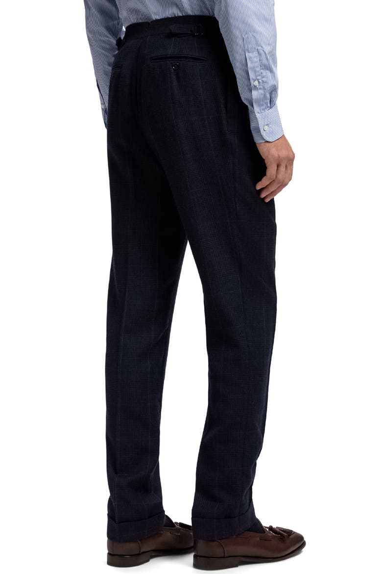 Gregory Pleated Glen Plaid Cashmere Trousers, Alternate, color, DARK NAVY MULTI