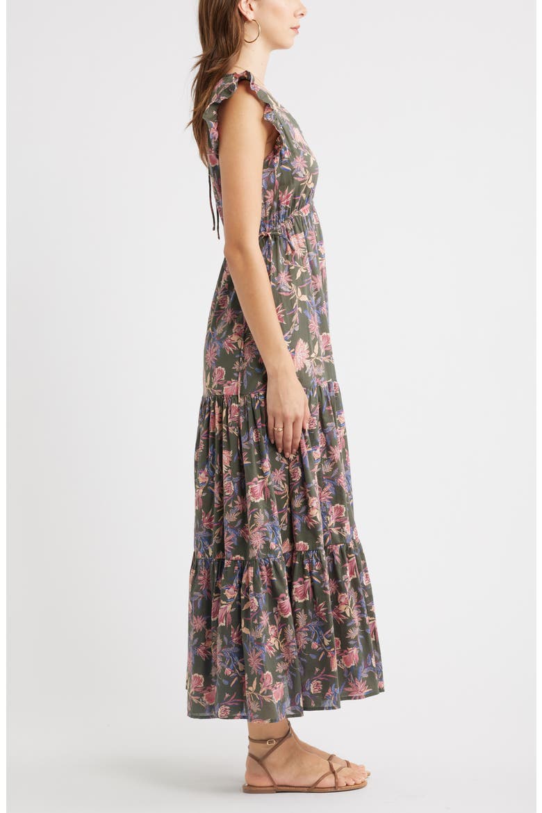 Floral Print Cotton Midi Dress, Alternate, color, OLIVE FROU FLORAL