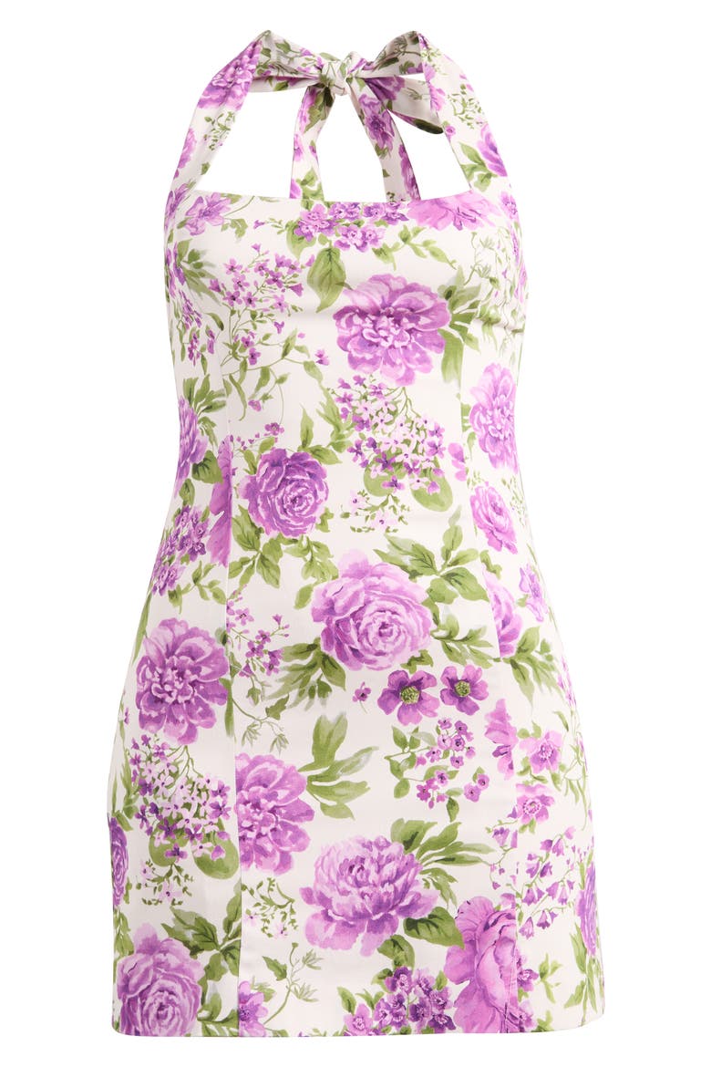 Starring Hailey Bieber Boop Floral Cotton Blend Halter Minidress, Alternate, color, LILAC