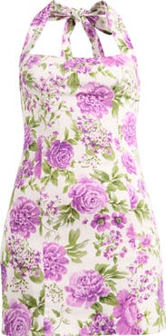 MANGO Starring Hailey Bieber Boop Floral Cotton Blend Halter Minidress