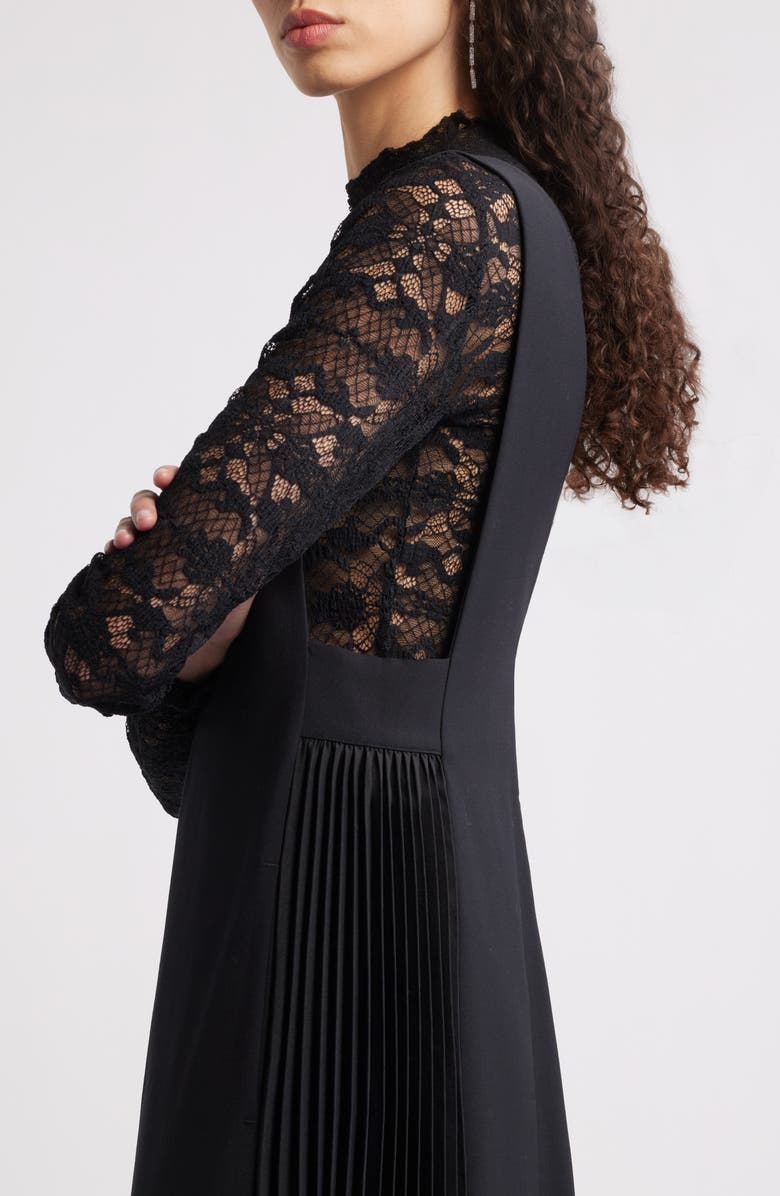Nordstrom Plunge Neck A-Line Wool Blend Midi Dress, Alternate, color, Black