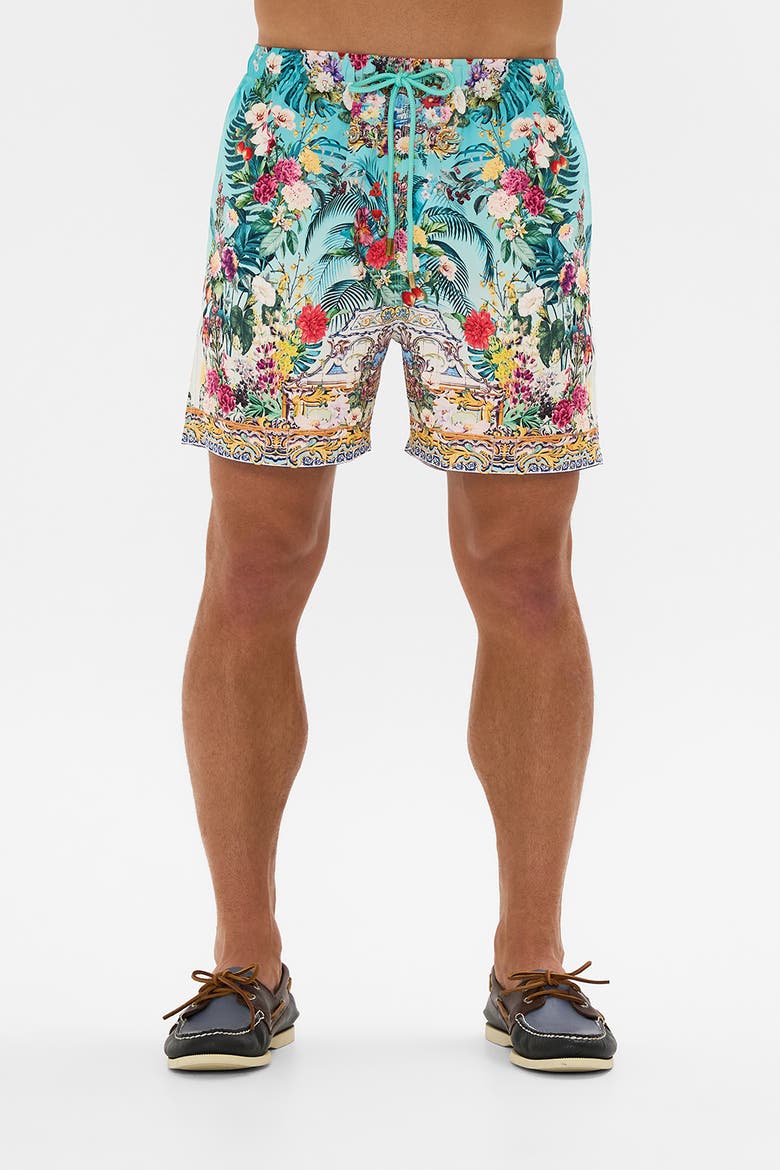Mid Length Boardshort With Elastic Waist Gardens Of Queluz, Alternate, color, Gardens Of Queluz