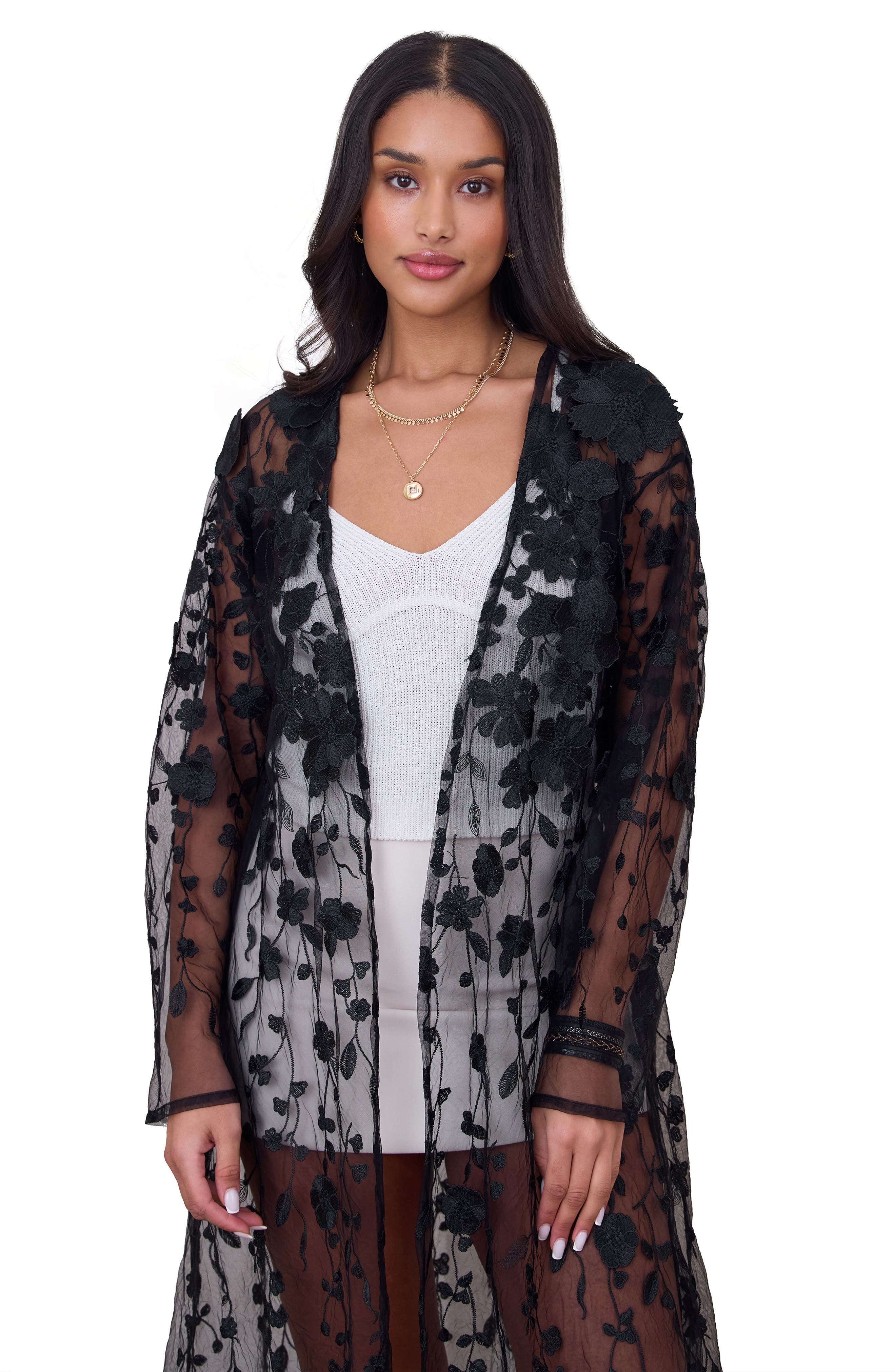 SAACHI Floral Appliqué Sheer Duster