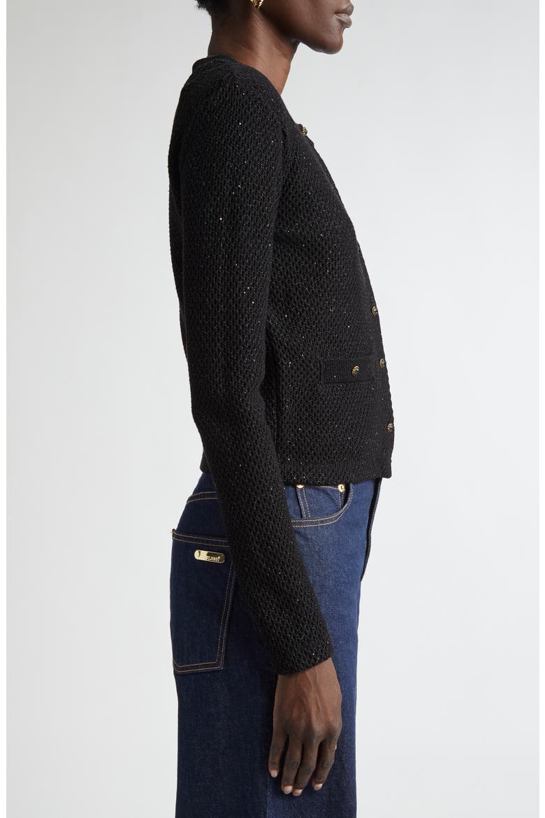Microsequin Cotton Blend Cardigan, Alternate, color, BLACK