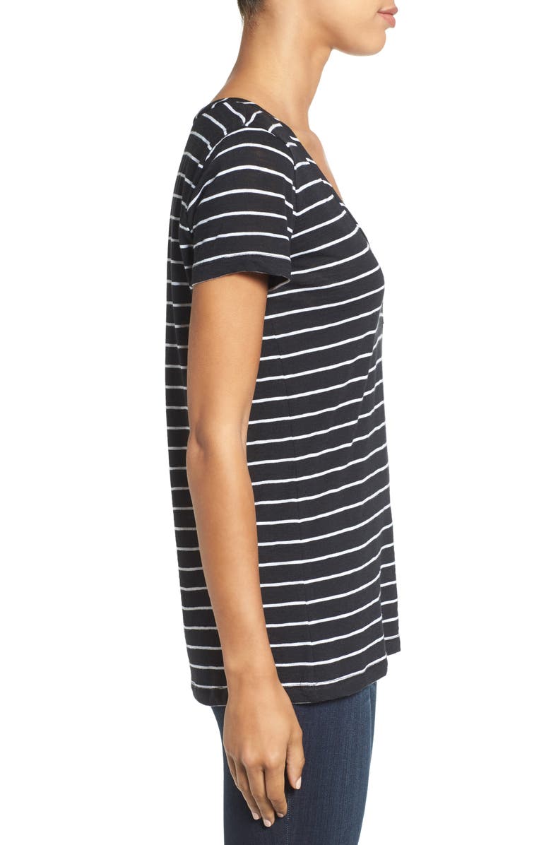Caslon<sup>®</sup> U-Neck T-Shirt, Alternate, color, Black- White Julia Stripe