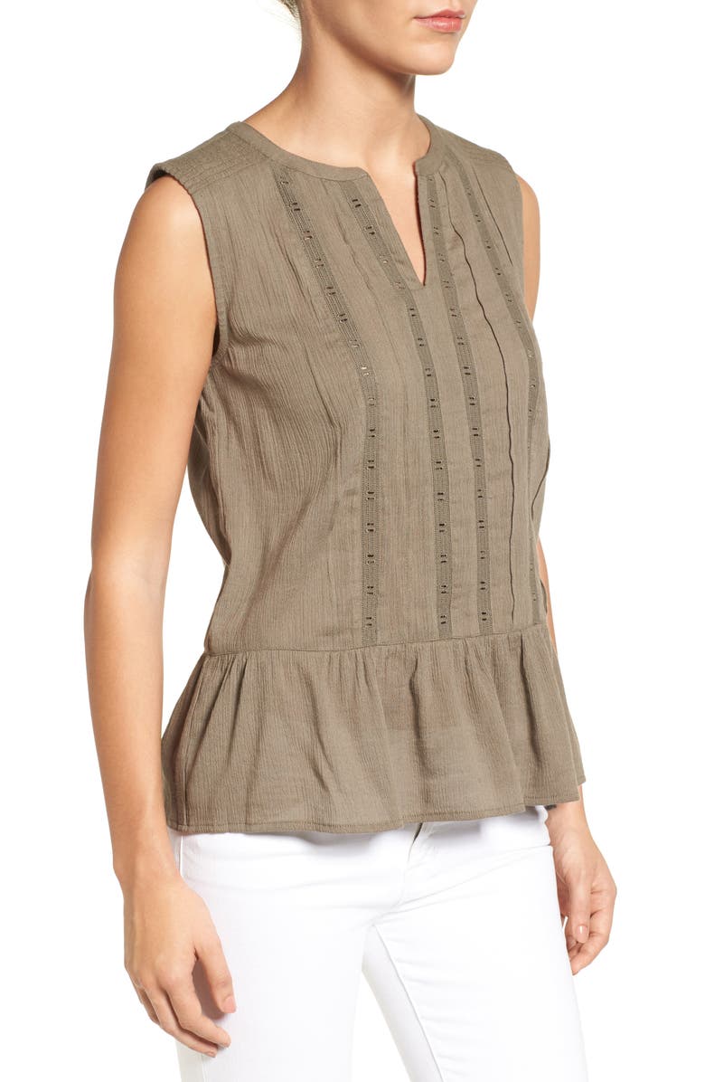 Caslon<sup>®</sup> Lace Trim Sleeveless Ruffle Hem Blouse, Alternate, color,